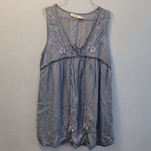 Blu Pepper Light Blue V-Neck Tunic with Embroidered Detail